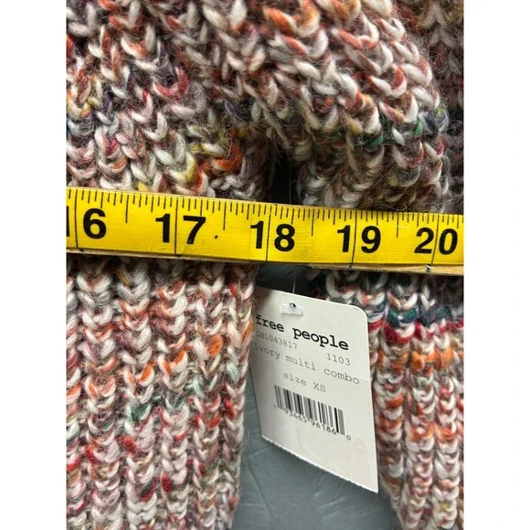 Free People Cardigan Women’s Multi Knit Wool Blend Pullover Neon Trim XS NWT